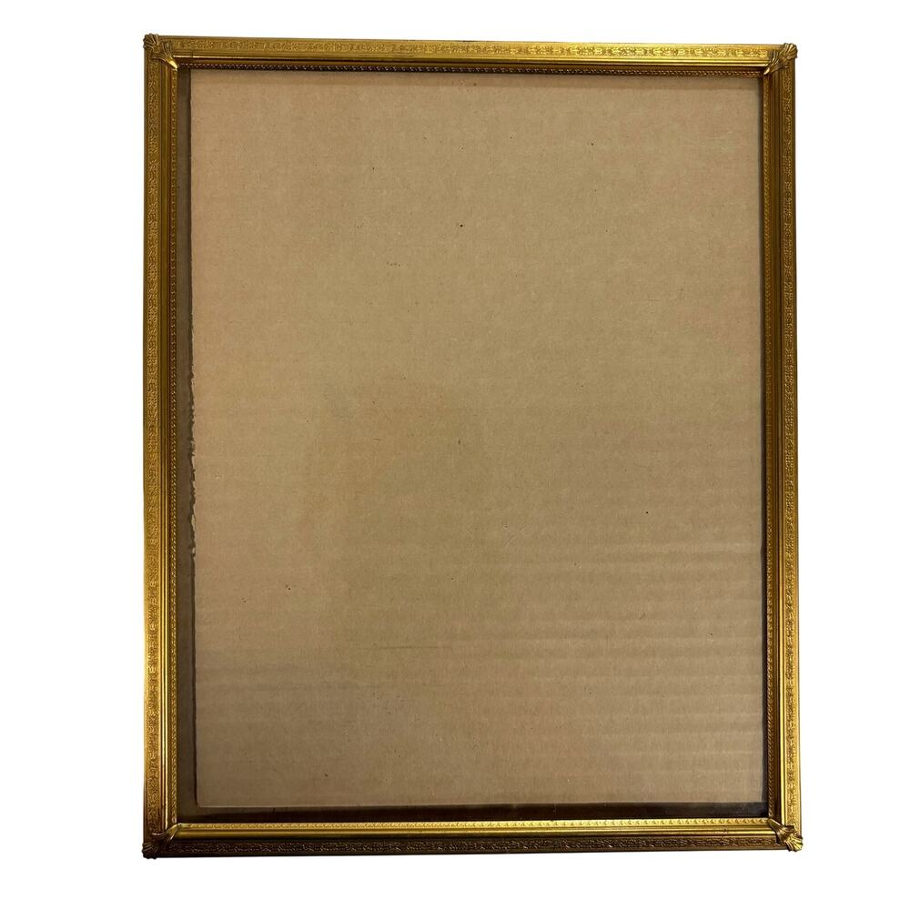 VTG 8x10 Gold Tone Metal Picture Frame Mid-Century Embossed Border Regency
